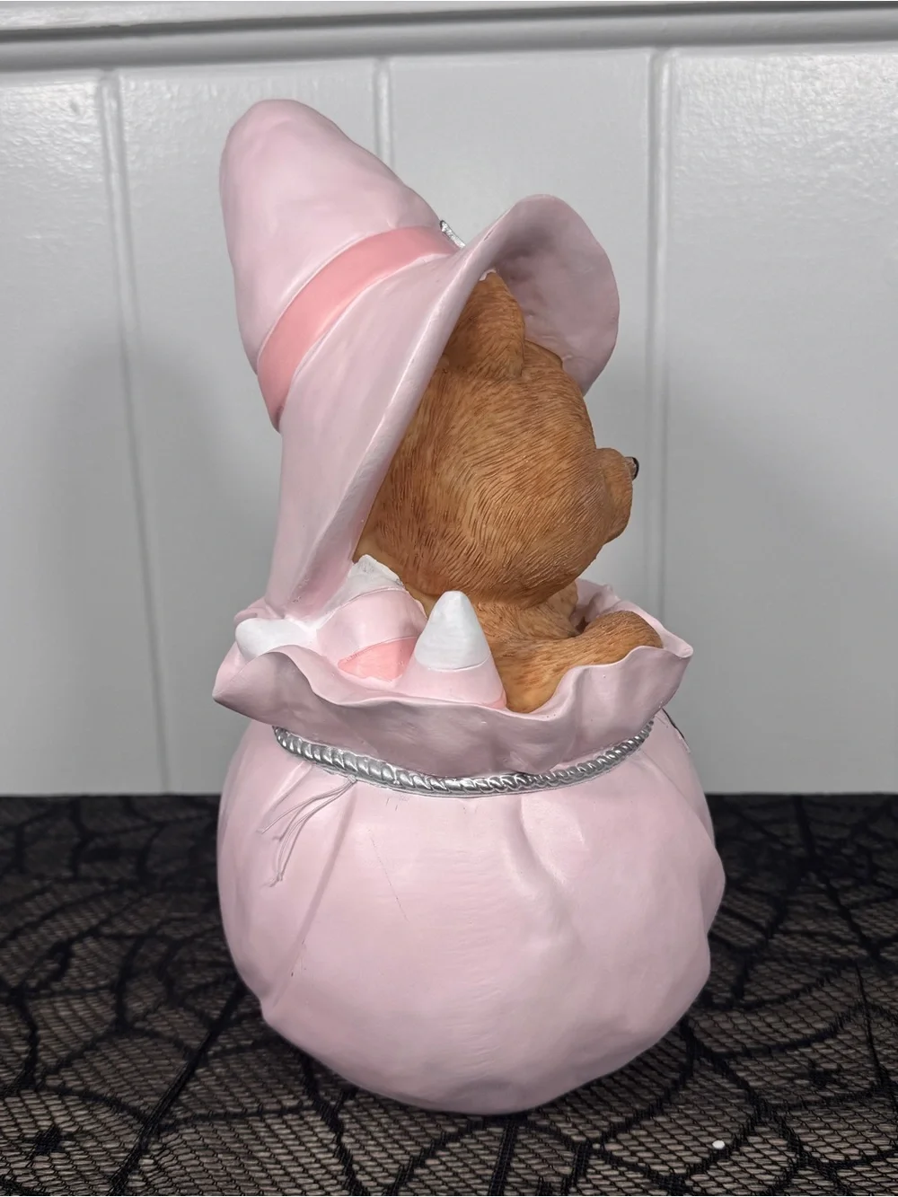 NEW Viral Hey Boo Teddy Bear in a Pink Trick-or-Treat Sack Halloween Figurine